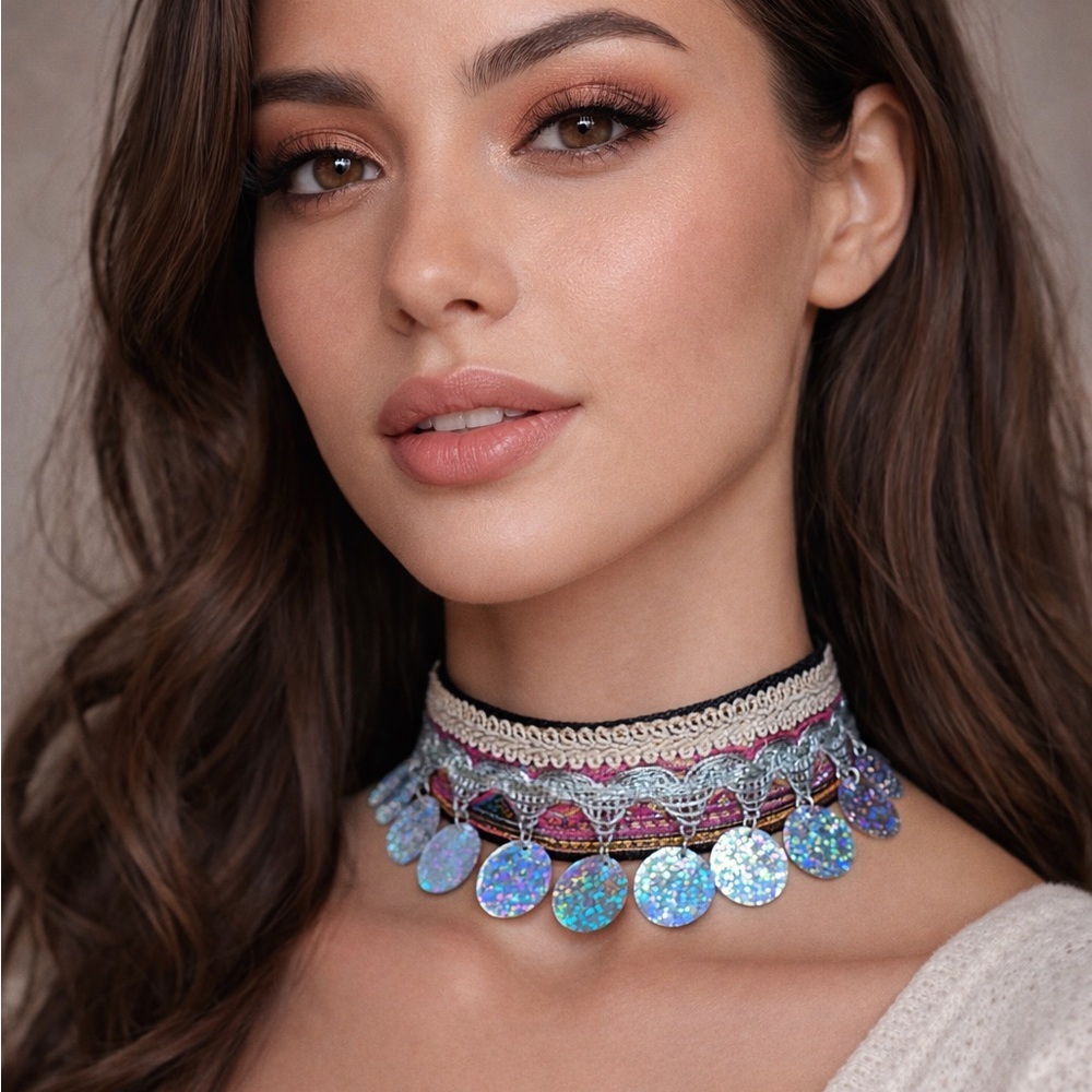 Holographic Coin Choker ✨ Boho Festival Statement Necklace | OOAK Handmade Luxe